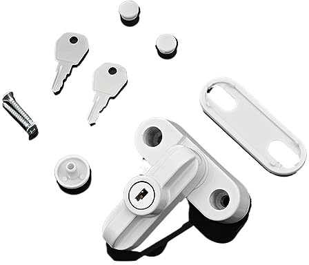 Manilla Ventana Bloqueo de ventana de seguridad de aleación de aluminio, bloqueo de marco de puerta, bloqueo restrictor de seguridad con llave for decoración del hogar Manilla Puerta Ventana(White)