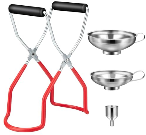 HAUSPROFI Juego de embudos de acero inoxidable, 4 piezas, con elevador y embudo de tarros de conserva, 3 tamaños, juego de embudo de cocina para mermelada, conservas, aceite, especias, apto para