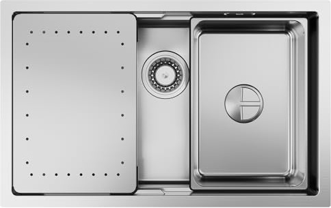 CECIPA Fregadero de cocina de acero inoxidable, 70 x 44 cm, incluye tabla de cortar, fregadero interior de repuesto, sifón con rebosadero, fregadero de cocina empotrable sin orificio para grifo