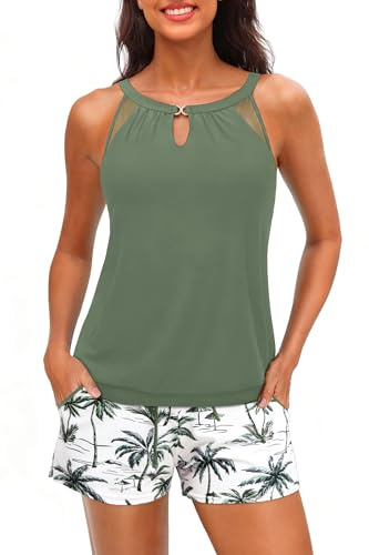 Talisea Womens Tankini Swimsuits with Shorts - 2 Piece Bathing Suits with Pocket Boyshorts Blouson Tummy Control Swimwear