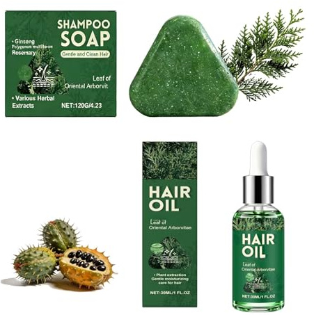 Oljeschampo balsam barer Unea gräs, blad av Arborvitae hårvårdsset, hårmask, hårväxt serumolja, hårförstärkning och hårbalsam refresh, volumizing hår (olja + bar)