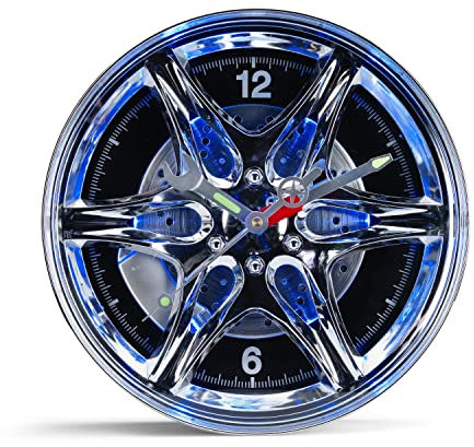 RED5 LED Light Up Neon Effect Car Alloy Wheel Rim Theme Wall Mountable Clock