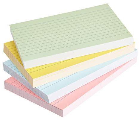 Amazon Basics Karteikarten, liniert, A6, 200 Stück, Verschiedene Neonfarben