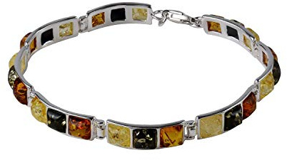 HolidayGiftShops Sterling Silver Baltic Amber Bracelet Mila, Genuine Amber Bracelet for Women, Amber Jewelry for Women, Amber Bracelets for Adults, Silver Collection