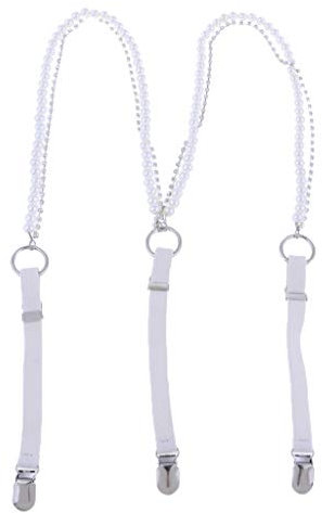 Tubayia Damen Y-Form Elastisches Verstellbare Hosenträger mit Glänzenden Perlen und Strass (Weiß)