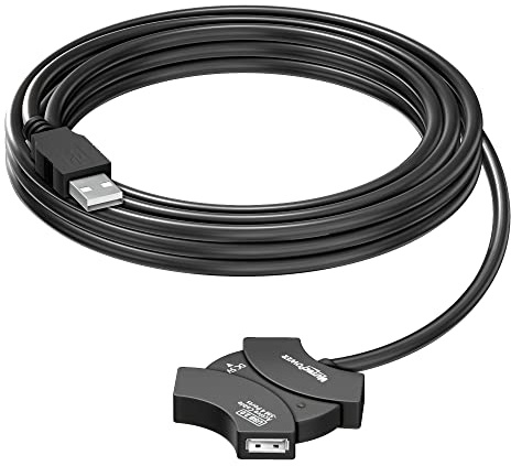 MutecPower rallonge de câble USB actif 2.0 avec USB Hub à 4 ports et jeu de puces d'extension - Cordon USB mâle vers femelle - Câble de répéteur 5 mètres - noir