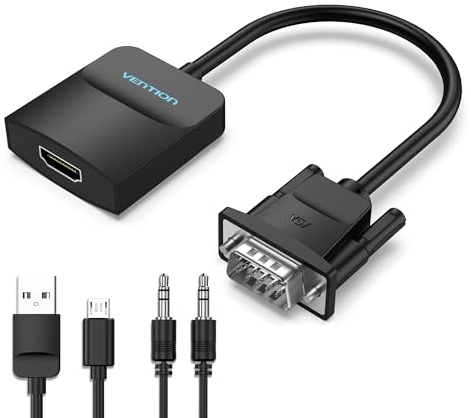 VENTION VGA to HDMI Adapter 0.5FT, Uni-Directional VGA(Source) to HDMI(Display) Converter (Male to Female) 1080@60Hz with Audio Cable and Micro USB Cable from PC, Monitor