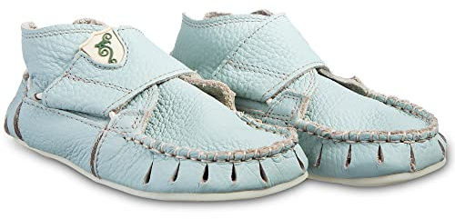 Magical Shoes Barefoot Kids - Scarpine primi passi per bambini e bambine, scarpe da gattonare, minimal, sandali chiusi primavera-estate, chiusura in velcro, misura 23-29, Moxy, Blu menta., 23 EU Larga