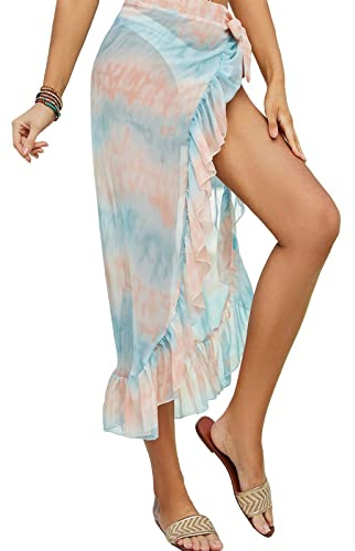 LumiSyne Wrap De Plage De Femmes Volants Cache-Maillots De Plage En Mousseline Couleurs Unies/Motif Léopard Sexy Bikini Maillot De Bain Jupe Portefeuille Paréo Robe De Plage Sarong Couverture Pour Ete