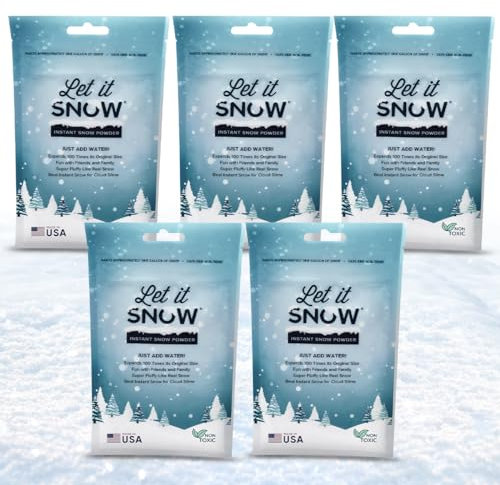 Let it Snow Sofortiges Kunstschneepulver – hergestellt in den USA, perfekt für Kinder, Urlaubsdekorationen, sensorisches Spielen und Schleim – 5 Stück, macht 5 Gallonen Schnee