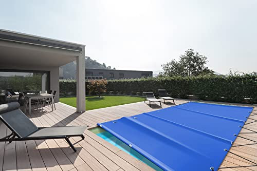 SafeDeluxe Poolplane Rollschutzabdeckung Stangenabdeckung Sicherheitsabdeckung aus LKW Plane ohne Stangen (4,5m x 8,5m, Blau RAL5002)