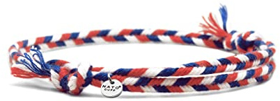 Nato Cuff - Bracciale in Cotone intrecciato 4mm - Fatto a mano in Francia - Gioiello Uomo o Donna regolabile (Blu Bianco Rosso)
