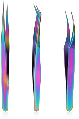 3 Stück Edelstahl Wimpern Pinzette Gebogen Spitze Wimpernpinzetten Set Falschen Wimpern Werkzeuge Gerade Wimpernverlängerung Pinzette Wimpern Zange Werkzeuge