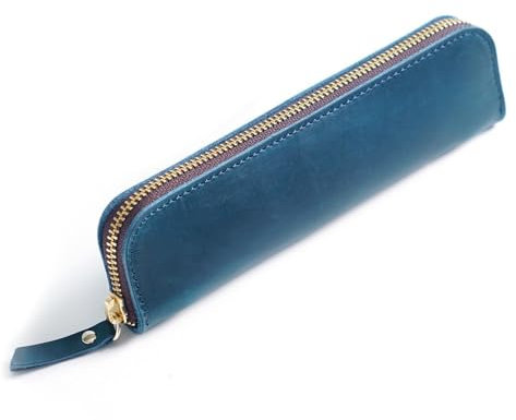 DONGKER Leder Federmappe, Vintage Federmäppchen, Stifte-Etui, Retro Stiftemäppchen mit 4 Stift-Schlaufen und Reißverschluss für Kugelschreiber, Füller, Pinsel etc.