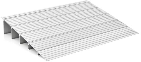 GOPLUS Rampe de seuil de Porte, Rampe d'entrée de 13cm, Hauteur réglable, Cadre en Aluminium Robuste, Surface antidérapante, capacité de 317kg, pour fauteuils roulants (86,5x54x13cm)
