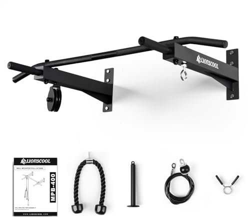 LIONSCOOL Multifunctional Wall Mounted Pull Up Bar with Pulley System (16/24 APART)