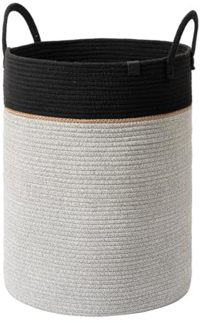 La Jolíe Muse Large Storage Basket - Cotton Rope Laundry Basket with Handle for Diaper Blanket Toy Towel Woven Laundry Basket Home Decor, Pewter Grey-XL