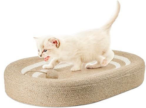 LaifuTu Oval Sisal Kratzbrett Katzen 60 x 40 x 9 cm, Kratzbrett für Katzen, 2 in 1 Oval Katzenkratzbretter Schüssel Nest, Katzenkratzbrett mit Ballspielzeug，Kratzmöbel Katze