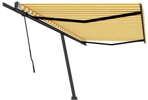LLEZKBR Furniture select-Freestanding Manual Retractable Awning 500x350 cm Yellow/White