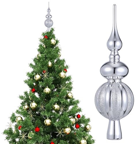 Gatuida Glitzernde Weihnachtsbaumspitze Kugelförmig 3-Stufige Christbaumspitze Aus Kunststoff Rote Vintage Weihnachtsbaumdekoration Für Zuhause 23cm