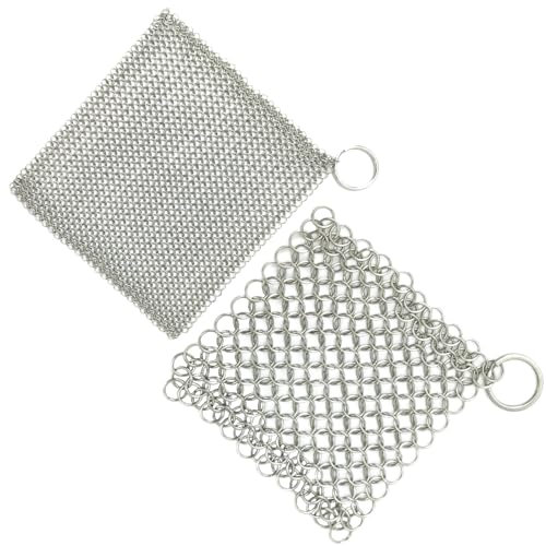 2 pezzi Detergente per Ghisa in Acciaio, Inossidabile Scrubber in Acciaio, Pulitore per pentole in ghisa per forno, padelle, teglie da forno, piatti da portata, bicchieri, padelle in ghisa 10*10 cm