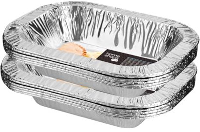 HOMESHOPA Oblong Aluminium Foil Pie Dish, 12 Pack Disposable Rolled Edge Trays, Durable Air Fryer Cooking Baking Tin, Fruit Tart, Quiche, Food Storage Containers, Oven & Freezer Safe