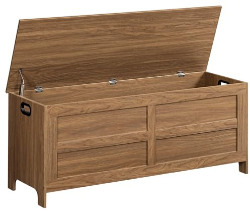 MAHANCRIS Storage Chest, 47.2” Large Toy Chest, Entryway Storage Trunk, Storage Bench with Safety Hinge, Entrance Bench for Living Room, Entrance, Bedroom, Honey Brown SCOR48901