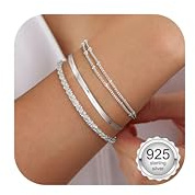 CASSIECA 3Pcs Bracelets for Womens Girls 925 Sterling Silver Bracelet