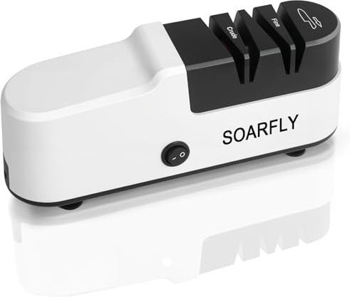 SOARFLY Messerschärfer Elektrisch, Messerschleifer Elektrisch Profi, Einfach elektrischer messerschärfer, Ergonomisch Messer Schärfer, Messerschärfer für Raue und Feine, Ideal für Alle Messerarten