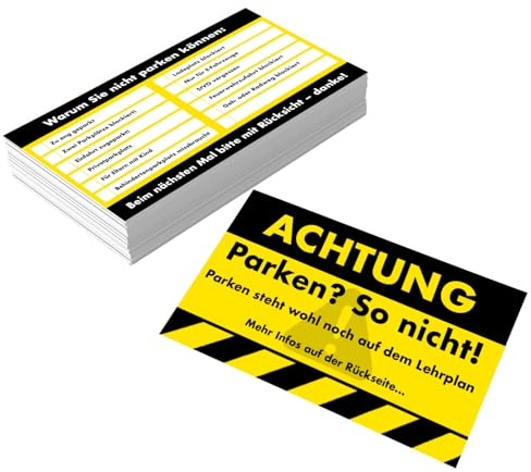 Falkenhorn 20 x Attention ! Bloc-notes drôles pour les mauvais stationnement – Parking ? Pas ! – Notes de stationnement amusantes et articles de farces pour automobilistes – Résistant aux intempéries