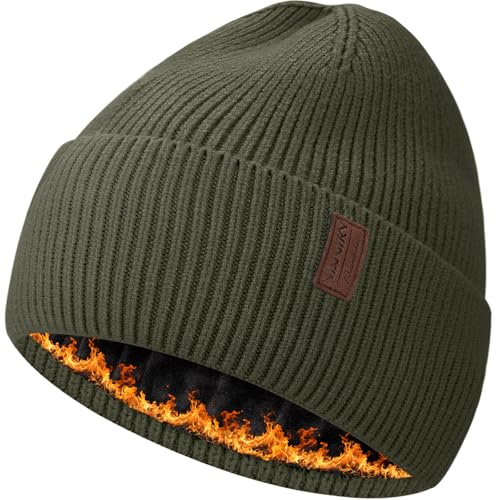 YANIKY Mütze Herren Winter Thermo Strickmützen für Damen Weiche Wollmütze mit Dickem Fleece-Futter Winddichte Wintermütze