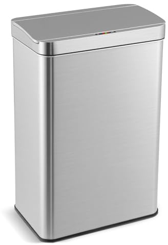 TANGZON 53L/60L Automatic Sensor Kitchen Bin, 3-Layered Stainless Steel Touchless Infrared Motion Waste Bin with Soft Closure Lid & Non-slip Base, Fingerprint-Proof Smart Trash Can Dustbin (60L)