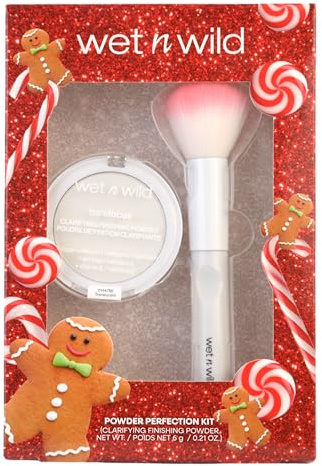 Wet n Wild Powder Perfection Kit, Make-Up Presentförpackning med Translucent Puder för Ansiktet + Borste för en Matt Finish