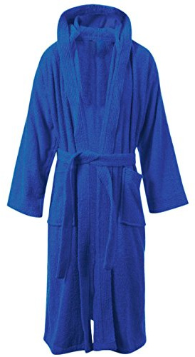 Stylo Online Unisex 100% Egyptian Cotton Luxury Towelling Bathrobe – Super Soft Hooded Dressing Gown with Belt & Pockets, Terry Towel Housecoat Nightwear Loungewear Robe Hood Blue One Size