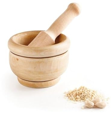 Mortero y Maja de Madera Clásico 12cm, Estilo Tradicional para Cocina