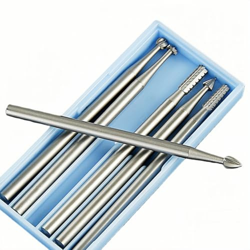 MiJunHD 6Pcs/Set Mini Engraving Drill Bits Set Alloy Steel Wood Carving Tool Miniature Drill Needle Milling Cutter with 2.35mm Shank for Olive Core Jewelry Burr(Head Diameter 2.3mm)