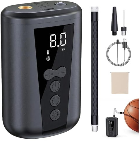 Pompa elettrica per palloni sportivi, pompa elettrica con funzione di ricarica USB, pompa ad aria intelligente, luce LED, portatile per calcio, basket, pallavolo, con aghi e accessori inclusi