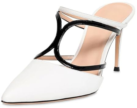 Genérico Mules Mujer con Brillo Punta Fina Tacón Alto Stiletto Slip on Sandalias Elegantes para Invitada De Boda Fiesta Graduación Cóctel Noche,Blanca,34 EU