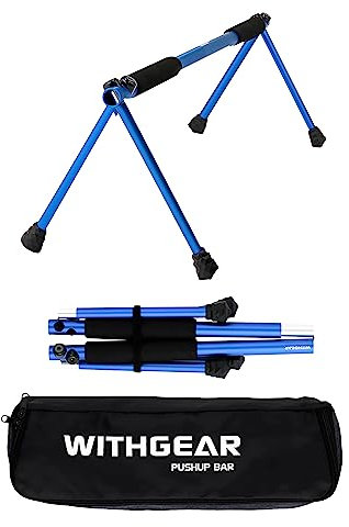 WITHGEAR Folding Push Up Bar Swan Blue | Portable & Lightweight Sturdy Duralumin Metal Pushup Bar Stand w/Carry Bag | Home Workout Equipment Push Up Bars for Men and Women | Push Up Handles for Floor