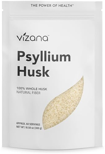 VIZANA Psyllium Husk – 100% Whole Husk Natural Fiber – Pure Plantago Ovata – No Additives, Gluten-Free, Gentle on Digestion – 300g (60 Servings), Unflavored