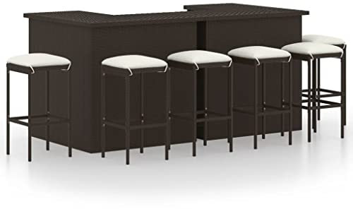 vidaXL Gartenbar Set 8-TLG. mit Kissen Theke Bar Tresen Gartentheke Bartisch Stehtisch Barhocker Barstuhl Gartenmöbel Poly Rattan Braun