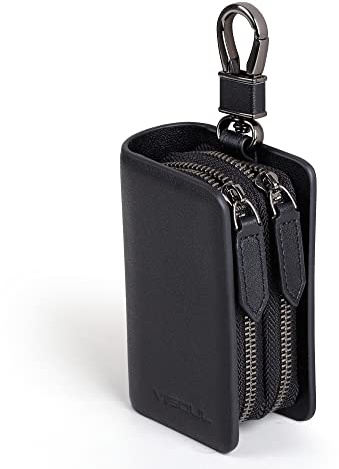 VISOUL Housse de Clé de Voiture en Cuir Véritable, Étui à Clés Style Vintage avec Sac à Clé à Double Fermeture Éclair Porte-clés de Voiture Portable pour Hommes Femmes