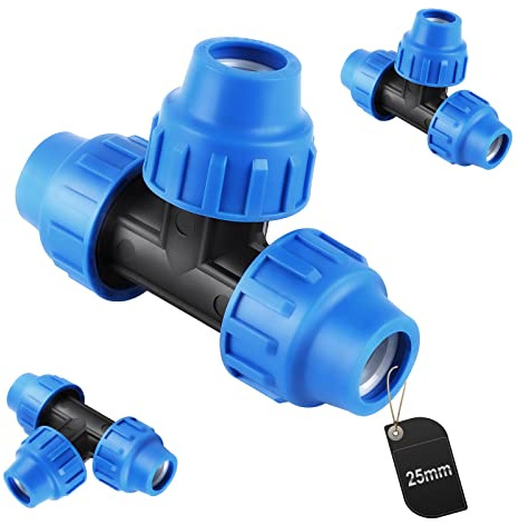 SWAWIS Raccordo per Tubo PE 25 mm Montaggio a T, in Plastica PP a Vite per Sistemi di Approvvigionamento Idrico e Irrigazione, 3 Pezzi