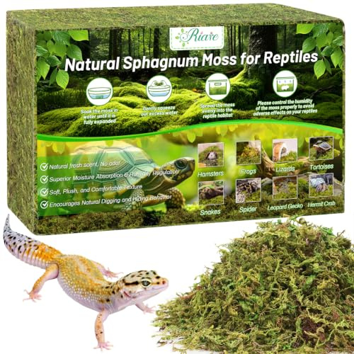 Riare 25QT Natural Sphagnum Moss for Reptiles -Soft Forest Reptiles Moss Bedding Nesting for Hamsters, Terrarium, Mices, Snakes, Turtle, Frog, Gecko Leopard (1.3LB)