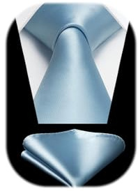 HISDERN Ties for Men 3.4 inch Black Tie and Pocket Square Set Classic Silk Tie for Funeral Business