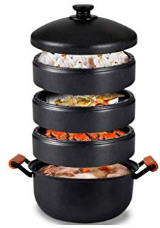 OQHAIR Vaporera, Hierro Fundido seleccionado, Resistente y Duradero, Tapa sellada, asa de Tronco, cocción al Vapor Superior y cocción Inferior