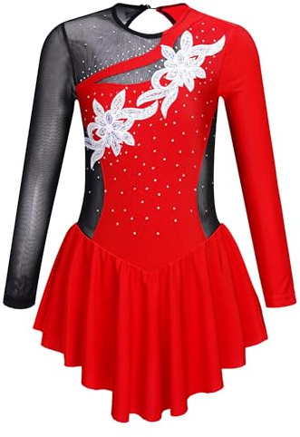 MSemis Vestido de Baile Patinaje ArtIstico Niña de Manga Larga con Lentejuelas Brillantes Maillot Competición Patinaje Vestido de Gimnasia Rítmica