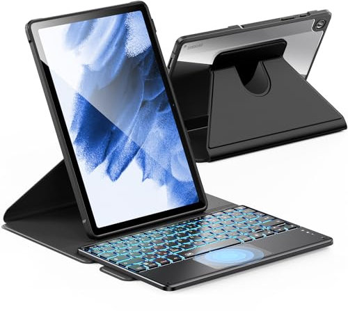 INFILAND für Samsung Galaxy Tab A9+/A9 Plus Hülle mit Tastatur [Hochpräzises Touchpad], 360° Drehbar, Abnehmbarer Deutsches Beleuchtete Bluetooth Tastatur für Tab A9+ 11 Zoll 2023, Schwarz