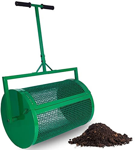OSBELE Esparcidor de turba, esparcidor de estiércol de Malla metálica, esparcidor de Compost de 24 Pulgadas con Mango Largo Ajustable, esparcidores de Fertilizantes para césped y jardín, para Compo