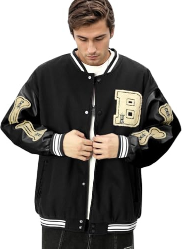 Covisoty Baseballjacka Herr Varsityjacka Vintage Unisex Rock Broderi Biker Höstvinterjacka Vår Höst Vinter